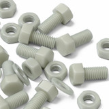 20x Natural Glass Filled Nylon Hex Head Screws M10 x 20 mm, Nuts & Washers