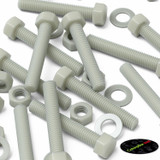 10x Natural Glass Filled Nylon Hex Head Screws M10 x 60 mm, Nuts & Washers