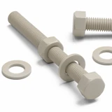 5x Natural PPS Hex Head Plastic Screws & Bolts M10 x 100 mm, Nuts & Washers