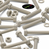 10x Natural PPS Hex Head Plastic Screws & Bolts M6 x 40 mm, Nuts & Washers