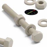 5x Natural PPS Hex Head Plastic Screws & Bolts M6 x 60 mm, Nuts & Washers