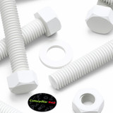 20x viti esagonali bianche in PP M8 x 40 mm, dadi e rondelle