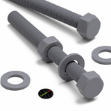 10x Grey PVC Hex Head Plastic Screws & Bolts M10 x 100 mm, Nuts & Washers