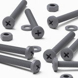 20x Grey PP Pan Head Cross Plastic Screws & Bolts M6 x 60 mm, Nuts & Washers