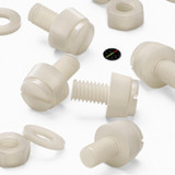 50x viti in nylon naturale zigrinate a taglio M6 x 10 mm, dadi e rondelle