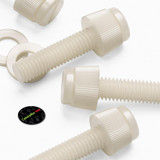 50x viti in nylon naturale zigrinate a taglio M5 x 20 mm, dadi e rondelle