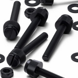 50x viti in nylon nero zigrinate a taglio M4 x 30 mm, dadi e rondelle