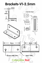 4x Angled L Brackets, 2.5 mm White Acrylic + 20x M5 Bolts