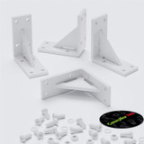 4x V4 staffe a L rinforzate, acrilico bianco 5 mm + 40 bulloni M5