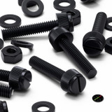 50x viti in nylon nero zigrinate a taglio M6 x 30 mm, dadi e rondelle