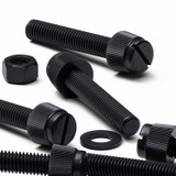 50x viti in nylon nero zigrinate a taglio M5 x 30 mm, dadi e rondelle