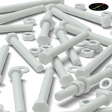 5x White POM Hex Head Plastic Screws & Bolts M16 x 150 mm, Nuts & Washers