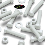 10x White POM Hex Head Plastic Screws & Bolts M12 x 60 mm, Nuts & Washers