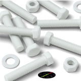 10x White POM Hex Head Plastic Screws & Bolts M12 x 60 mm, Nuts & Washers