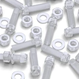 50x Clear Acrylic Slotted Knurled Thumbscrews M8 x 30 mm, Nuts & Washers