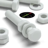 5x White POM Hex Head Plastic Screws & Bolts M16 x 100 mm, Nuts & Washers