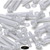 50x viti acriliche trasparenti zigrinate a taglio M6 x 50mm dadi e rondelle