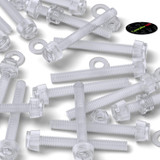 50x viti acriliche trasparenti zigrinate a taglio M6 x 50mm dadi e rondelle