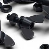 50x viti a farfalla in nylon nero M5 x 20 mm, dadi e rondelle