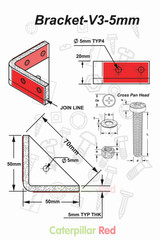 4x V3 staffe angolari, acrilico trasparente 5 mm + 20 bulloni M5, adesive
