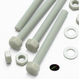 5x Natural Glass Filled Nylon Hex Head Screws M16 x 150 mm, Nuts & Washers