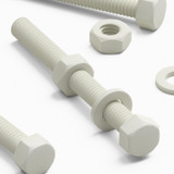 50x viti esagonali bianche in PVC M6 x 60 mm, dadi e rondelle