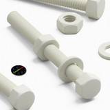 50x viti esagonali bianche in PVC M6 x 60 mm, dadi e rondelle