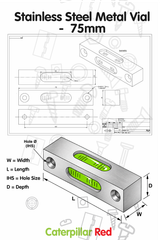 Fiala in vetro per livella con corpo inox, 75 mm x 15 mm