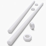 2x White PTFE M16 x 1000 mm Threaded Rods, Plastic Studding + 4 Nuts