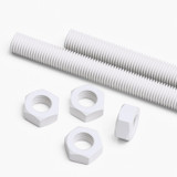 2x White PTFE M16 x 1000 mm Threaded Rods, Plastic Studding + 4 Nuts