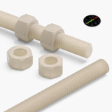 2x Natural Nylon PA66 M12 x 1000 mm Threaded Rods, Plastic Studding + 4 Nuts
