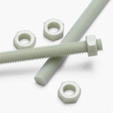 2x Natural Nylon PA66+GF M16 x 200 mm Threaded Rods, Studding + 4 Nuts