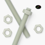 2x Natural Nylon PA66+GF M16 x 200 mm Threaded Rods, Studding + 4 Nuts