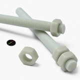 2x Natural Nylon PA66+GF M16 x 200 mm Threaded Rods, Studding + 4 Nuts