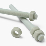 2x Natural Nylon PA66+GF M16 x 200 mm Threaded Rods, Studding + 4 Nuts