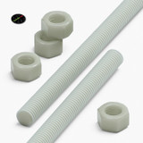 2x Natural Nylon PA66+GF M12 x 500 mm Threaded Rods, Studding + 4 Nuts