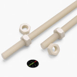 2x Natural Nylon PA66 M10 x 500 mm Threaded Rods, Plastic Studding + 4 Nuts