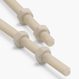 2x Natural Nylon PA66 M10 x 500 mm Threaded Rods, Plastic Studding + 4 Nuts