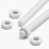 2x White PTFE M14 x 500 mm Threaded Rods, Plastic Studding + 4 Nuts
