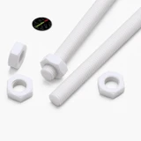 2x White PTFE M14 x 500 mm Threaded Rods, Plastic Studding + 4 Nuts