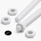 2x White PTFE M14 x 500 mm Threaded Rods, Plastic Studding + 4 Nuts