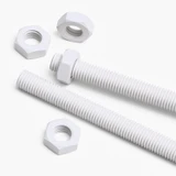2x White PTFE M14 x 500 mm Threaded Rods, Plastic Studding + 4 Nuts