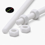 2x White PTFE M6 x 500 mm Threaded Rods, Plastic Studding + 4 Nuts