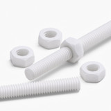 2x White PTFE M6 x 500 mm Threaded Rods, Plastic Studding + 4 Nuts
