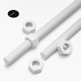 2x White Polypropylene (PP) M10 x 1000 mm Threaded Rods, Studding + 4 Nuts