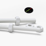 2x White Polypropylene (PP) M10 x 1000 mm Threaded Rods, Studding + 4 Nuts
