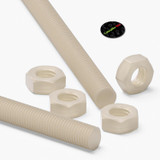 2x Natural Nylon PA66 M16 x 200 mm Threaded Rods, Plastic Studding + 4 Nuts