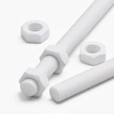 2x White PTFE M16 x 200 mm Threaded Rods, Plastic Studding + 4 Nuts
