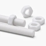 2x White PTFE M16 x 200 mm Threaded Rods, Plastic Studding + 4 Nuts