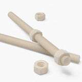 2x Natural Nylon PA66 M12 x 200 mm Threaded Rods, Plastic Studding + 4 Nuts